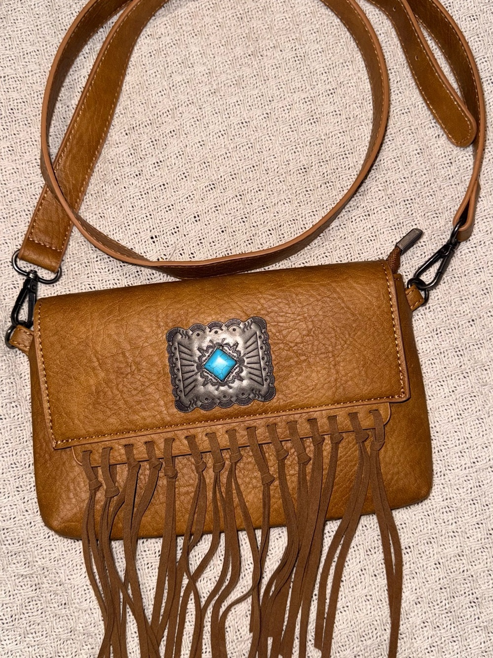 Wrangler Brown Crossbody Bag with Turquoise Concho